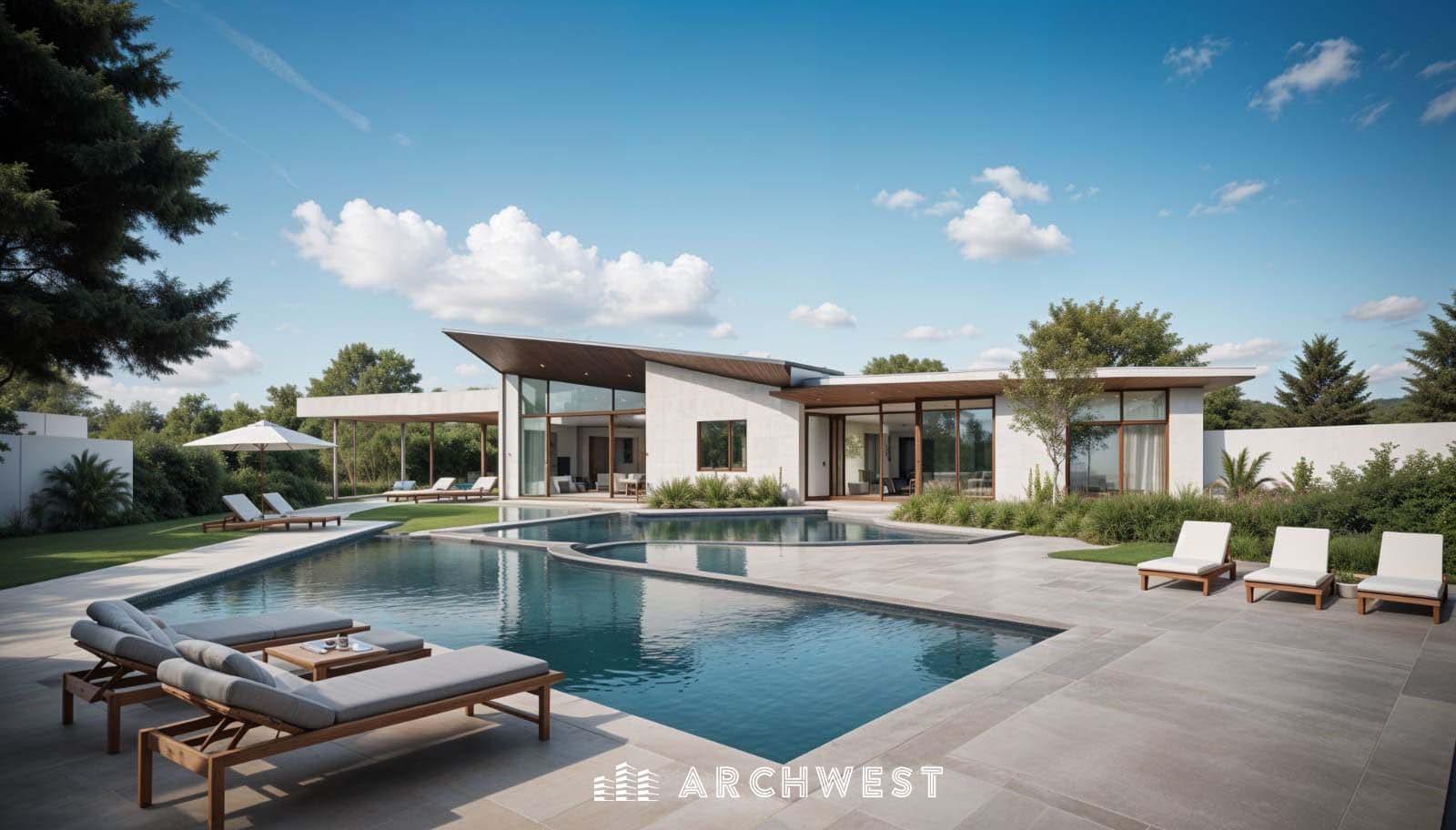 16. 3D Render of Rear View of a Clubhouse, California, USA